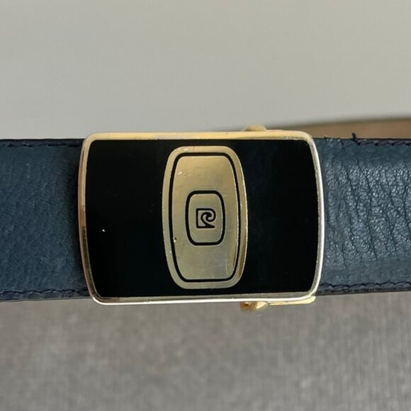 PIERRE CARDIN Blue Leather Belt Logo 32 / 80, Medium, 1 Inch Width - Picture 2 of 16